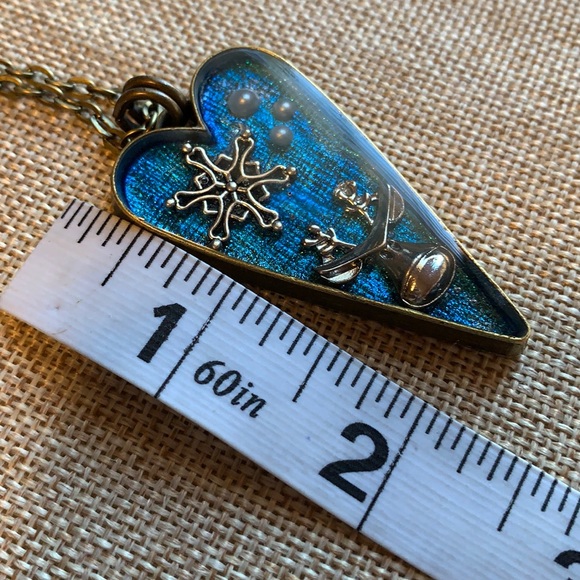 Snowflake Deer Handmade sapphire blue Heart Necklace New One of a Kind 24” - Picture 7 of 7